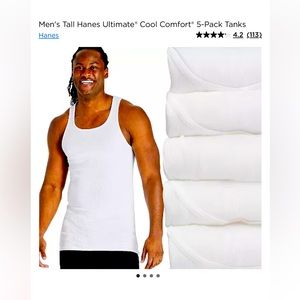 Hanes Sleeveless Men’s Undershirts, Ribbed, White, XL/TG, New, 5 pack